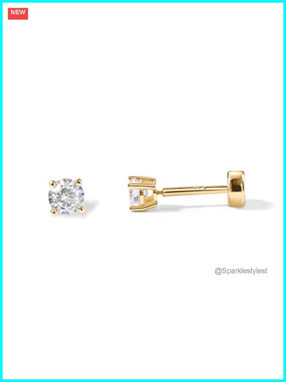14K Gold Plated CZ Flat Back Stud Earrings Sterling Silver Posts